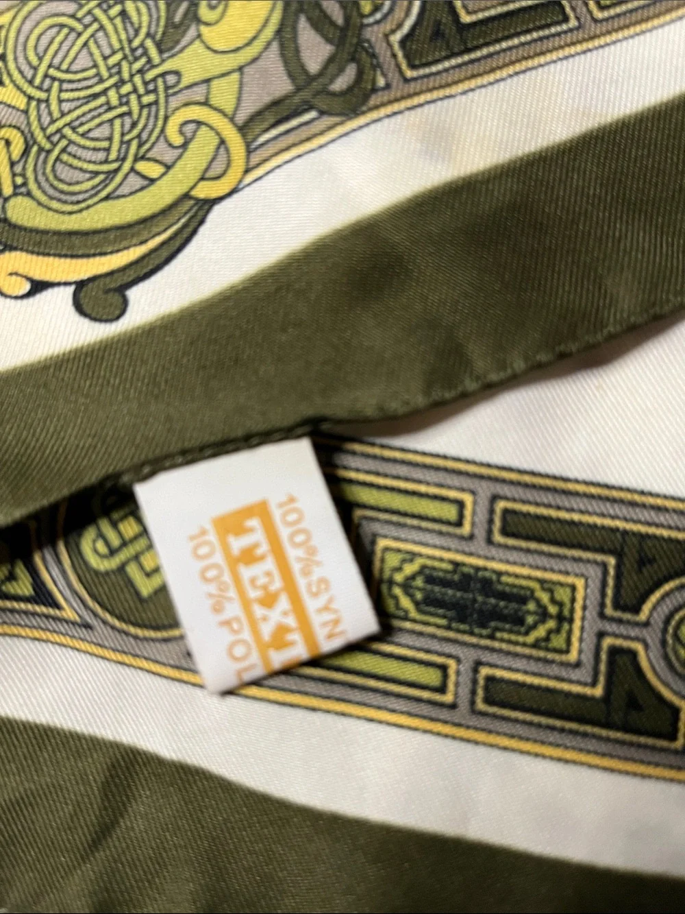 Vintage souvenir scarf Green and Cream Decorative Silk Scarf Table Runner